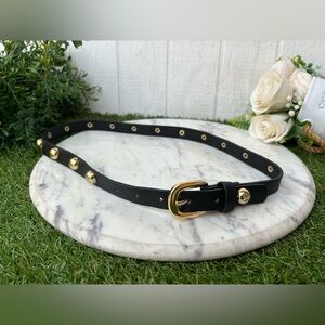 Classic Black Leather Belt with Gold Studs women size S new/no tag /no brand